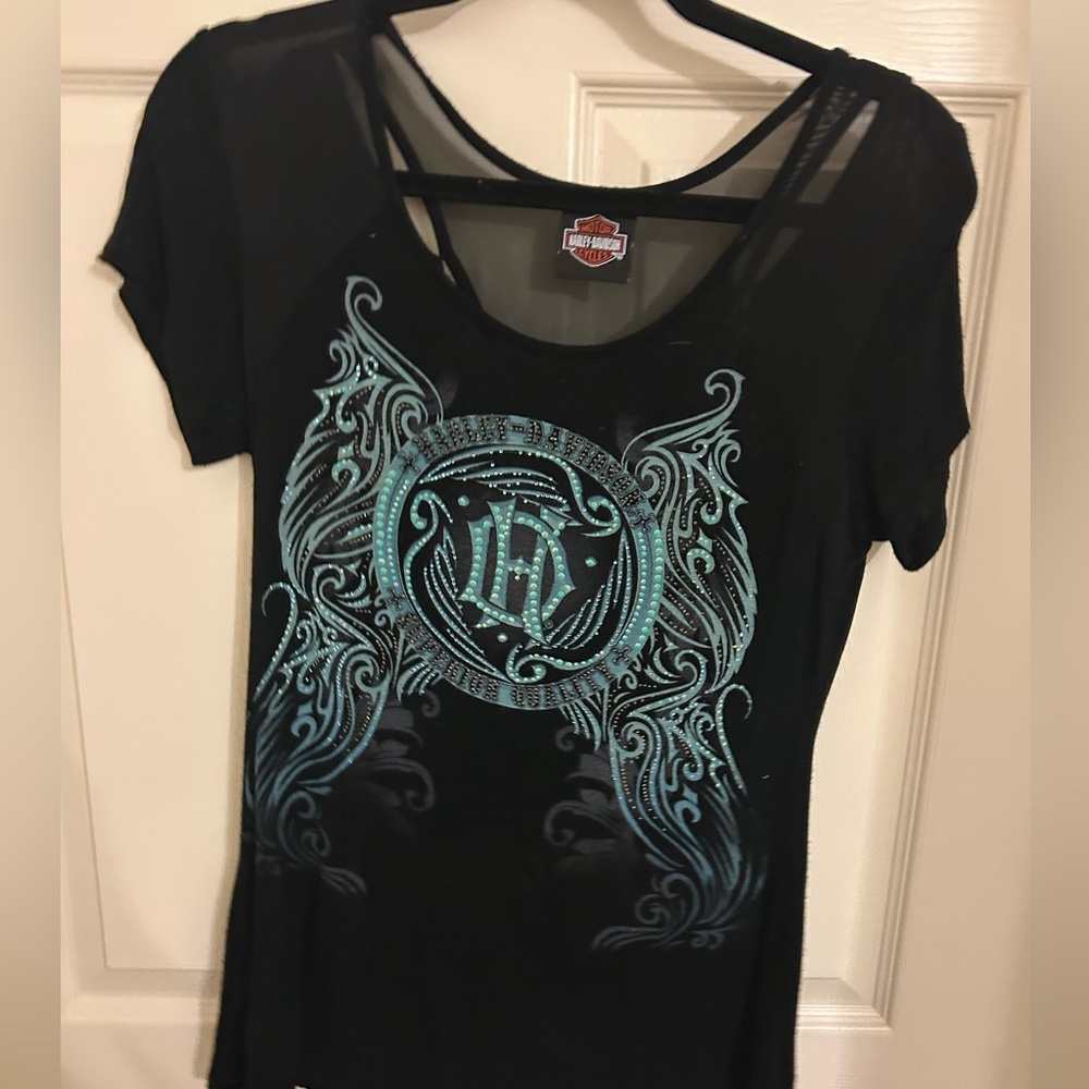 Harley-Davidson Black Short-Sleeve Tee with Teal Graphic